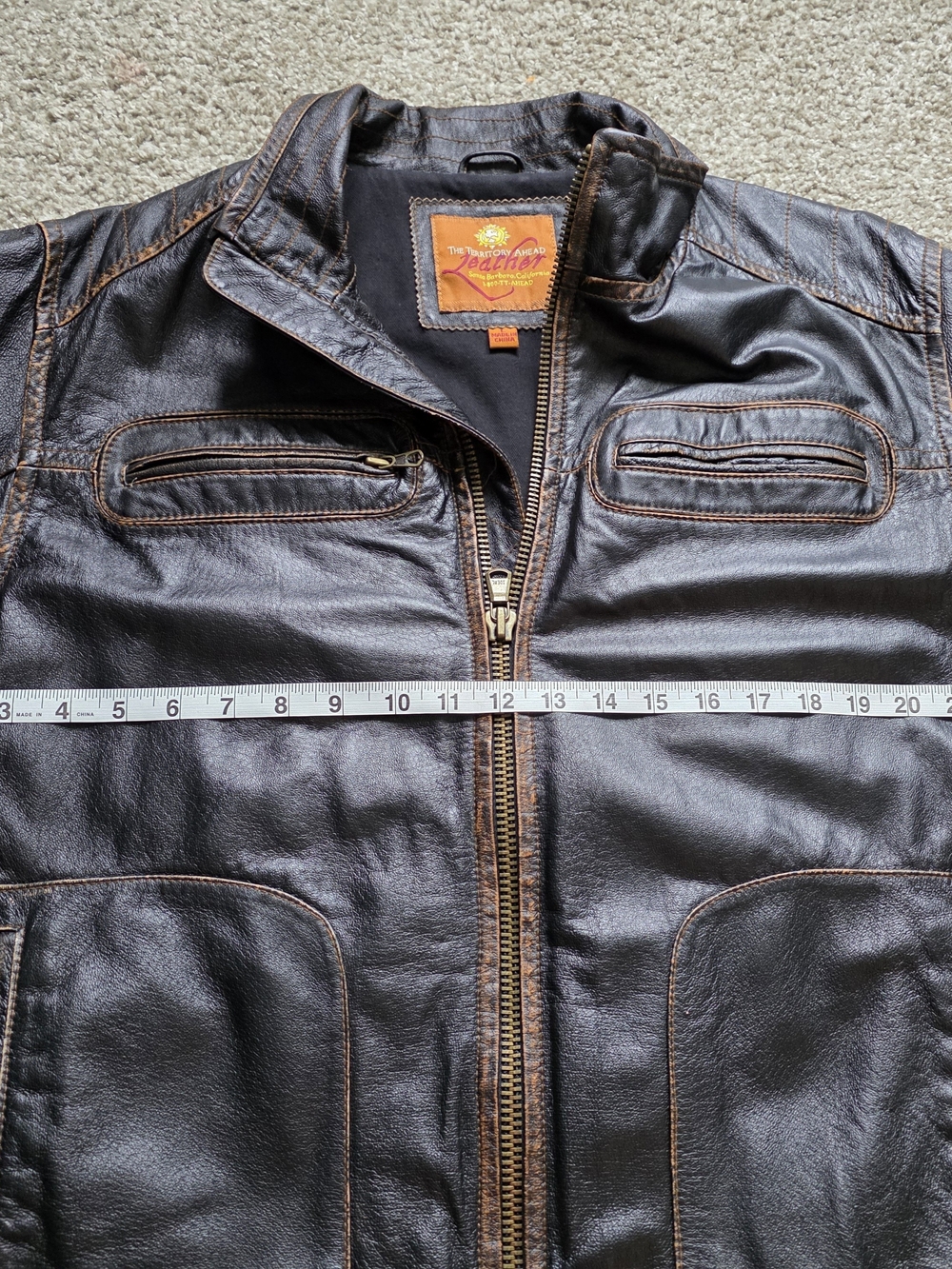 The Territory Ahead Distressed Brown Leather Bomber Jacket L men’s - Picture 6 of 12